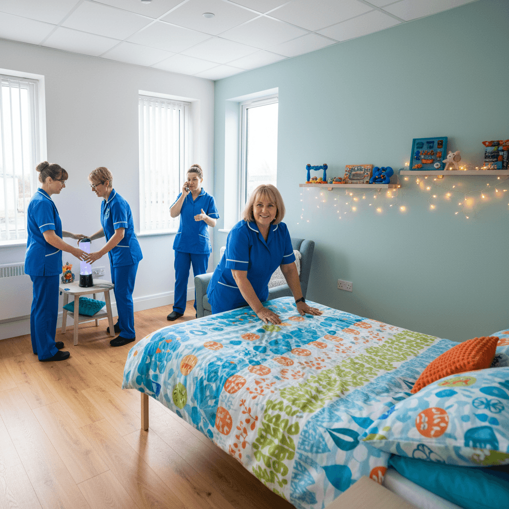 Care team preparing a calm, welcoming room for emergency respite